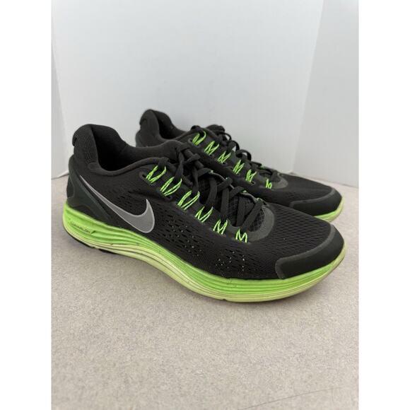 Women’s Nike Lunarglide Running Athletic Sneaker Shoes Black Neon Green Size 7.5 - Picture 1 of 12